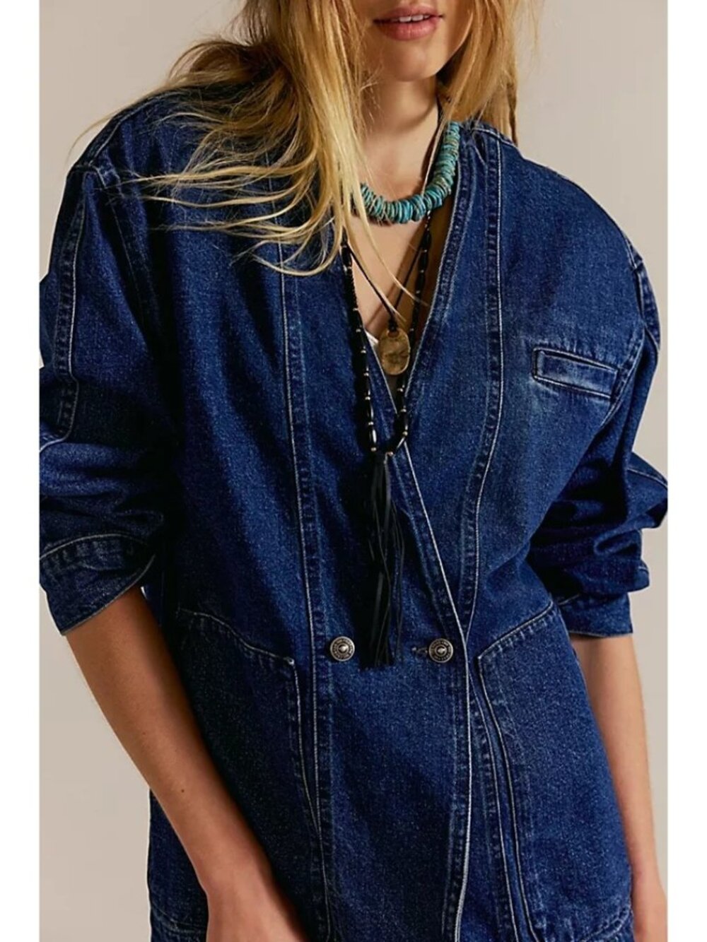Free People Mathis Denim Jacket Boho Chic Country Festival Classic Womens S